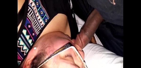  Fat black boner entering a ladys mouth and pussy